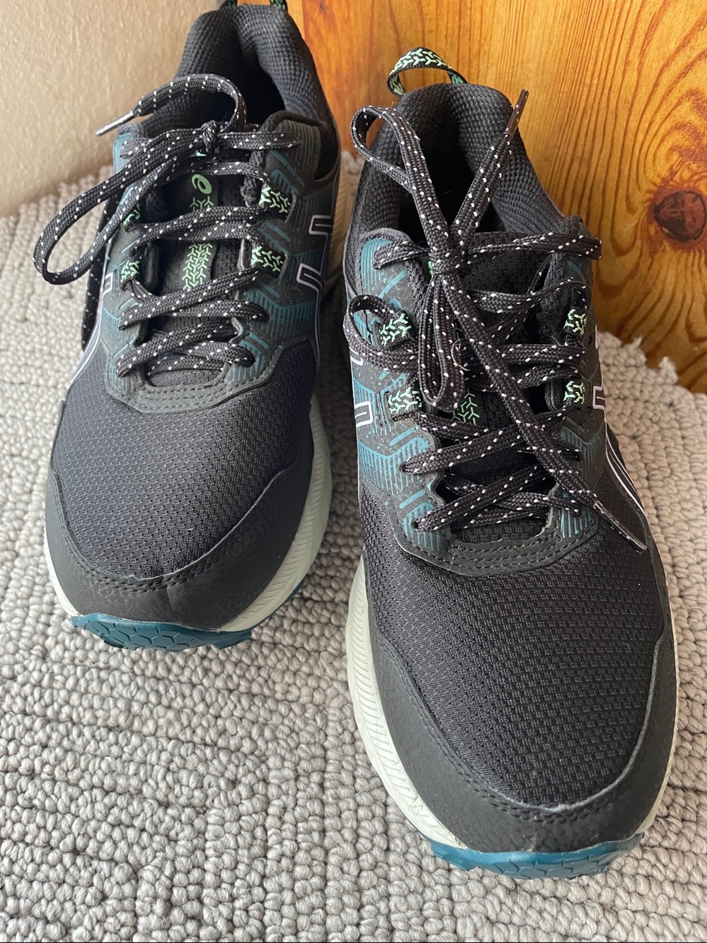Asics Black Athletic Shoes with Teal Highlights